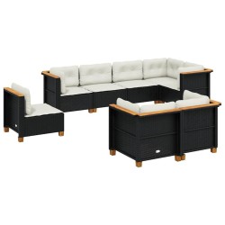 Salon de jardin 8 pcs avec coussins noir résine tressée 629723629723