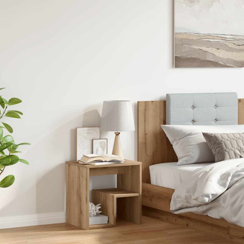 Table de chevet chêne artisanal 40x30x40 cm bois d'ingénierie 629727629727