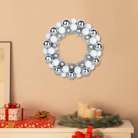 Couronnes de Boules de Noël 2 pcs Blanc et Argent 629745629745