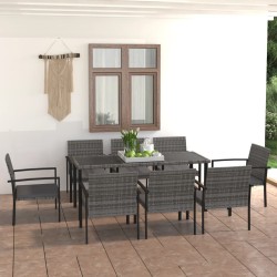 Ensemble à manger de jardin 9 pcs Résine tressée Gris 629750629750