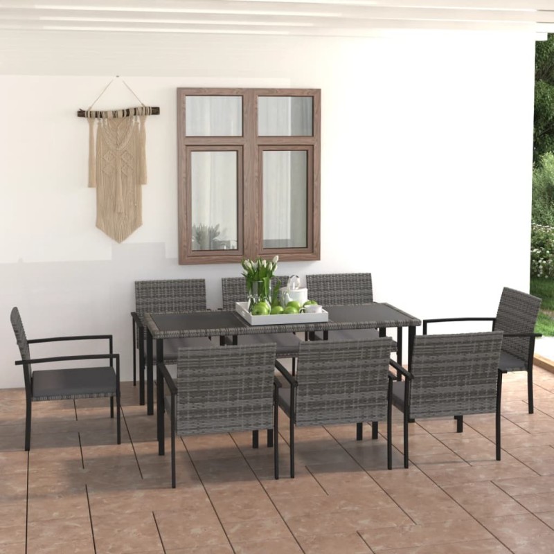 Ensemble à manger de jardin 9 pcs Résine tressée Gris 629750629750