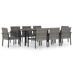 Ensemble à manger de jardin 9 pcs Résine tressée Gris 629750629750