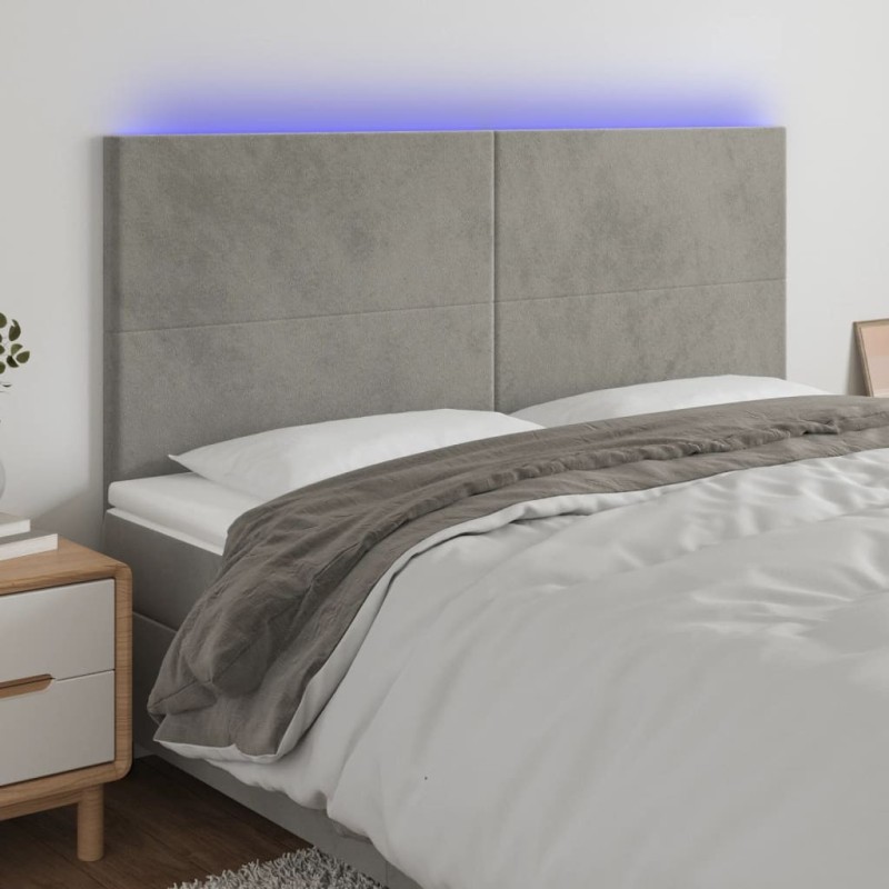 Tête de lit à LED Gris clair 160x5x118/128 cm Velours 629761629761