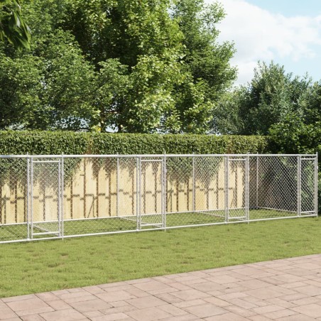 Cage pour chien avec portes gris 10x2x1,5 m acier galvanisé 629777629777