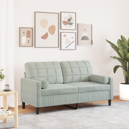 Canapé 2 places avec oreillers gris clair 140 cm velours 629816629816