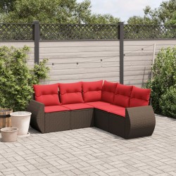 Ensemble de canapé de jardin 5 pcs avec coussins marron résine tressée 629821629821