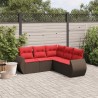 Ensemble de canapé de jardin 5 pcs avec coussins marron résine tressée 629821629821