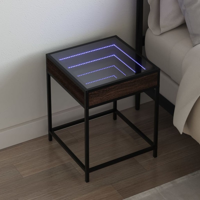 Table de chevet avec LED infini chêne marron 40x40x51 cm 629828629828