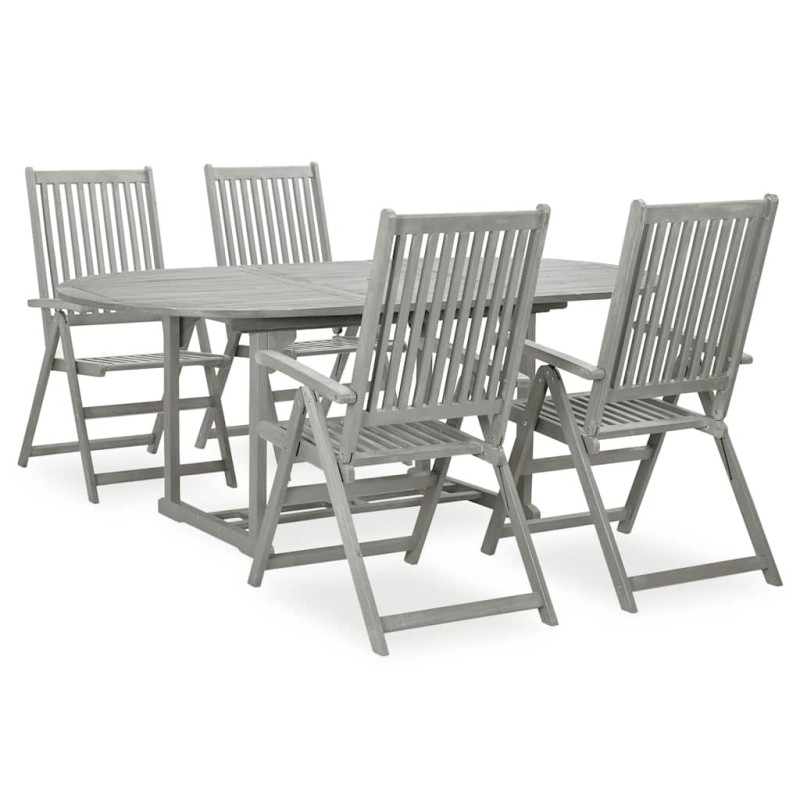 Ensemble de salle à manger de jardin 5 pièces (150-200) x 100 cm en bois d'acacia massif gris 629854629854