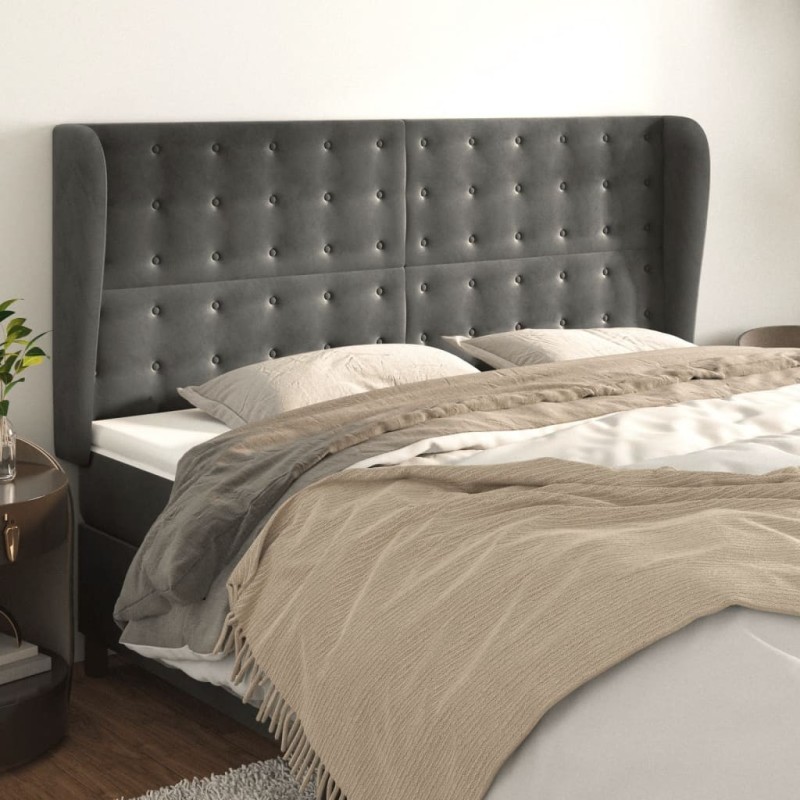 Tête de lit avec oreilles Gris foncé 163x23x118/128 cm Velours 629891629891