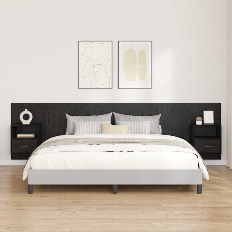 Tête de lit avec armoire 3 pcs Chêne noir Bois d'ingénierie 629903629903