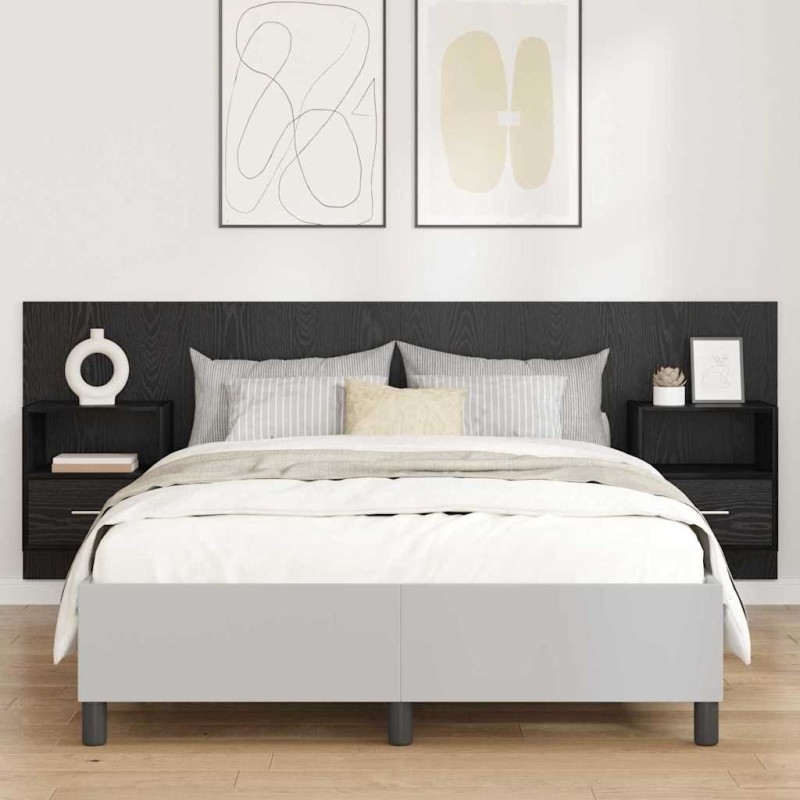 Tête de lit avec armoire 3 pcs Chêne noir Bois d'ingénierie 629907629907