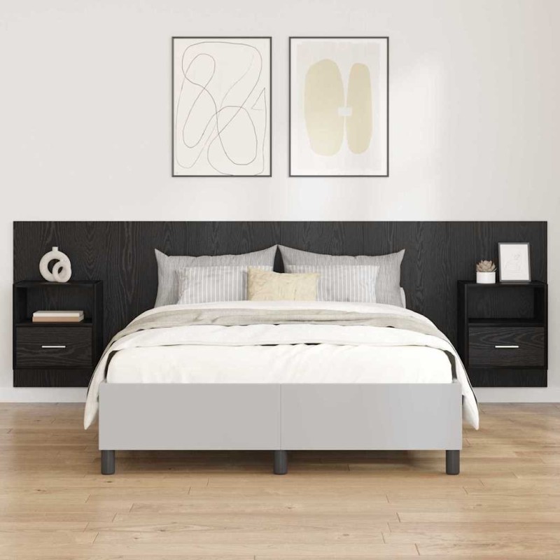 Tête de lit avec armoire 3 pcs Chêne noir Bois d'ingénierie 629909629909