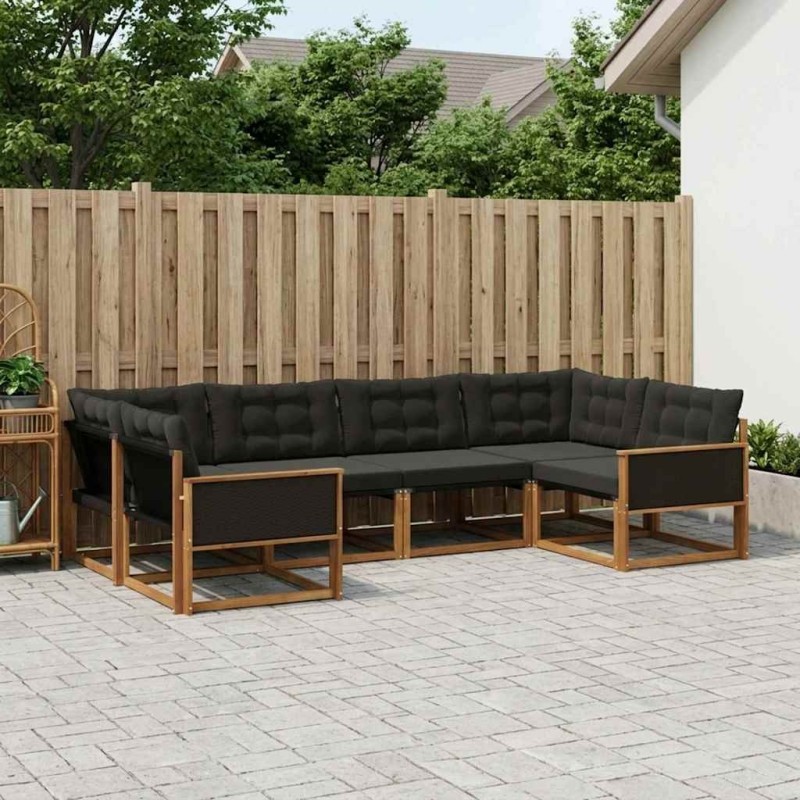Ensemble de canapés d'extérieur 6 pcs Naturel et noir 629911629911