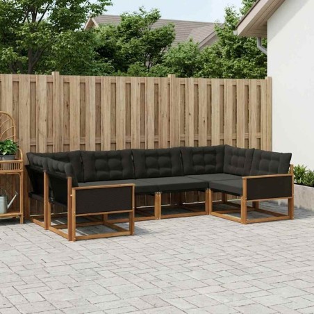 Ensemble de canapés d'extérieur 6 pcs Naturel et noir 629911629911