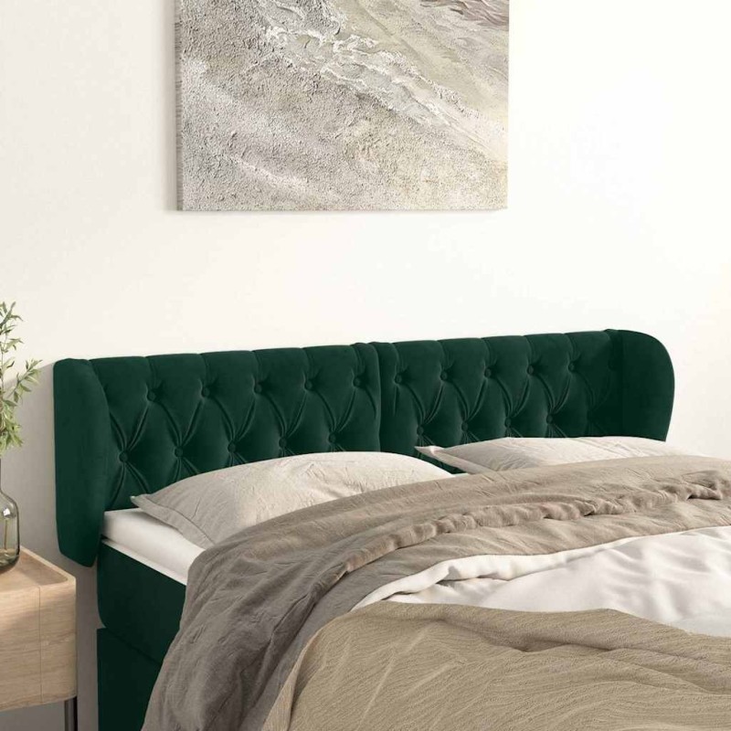 Tête de lit avec oreilles Vert foncé 147x23x78/88 cm Velours 629912629912