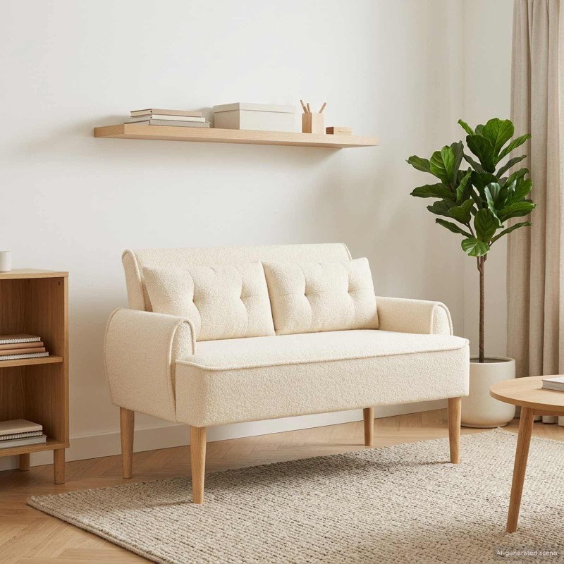 Canapé love seat avec capitonnage en boutons Crème Bouclé 629920629920