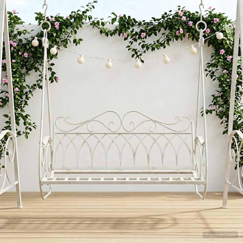 Banc Balançoire Acier 112 x 60 x 126,5 cm Blanc antique 629941629941