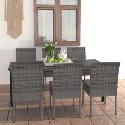 Ensemble à manger de jardin 7 pcs Résine tressée Gris 629959629959