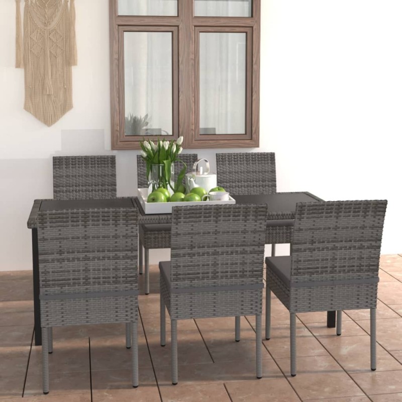 Ensemble à manger de jardin 7 pcs Résine tressée Gris 629959629959