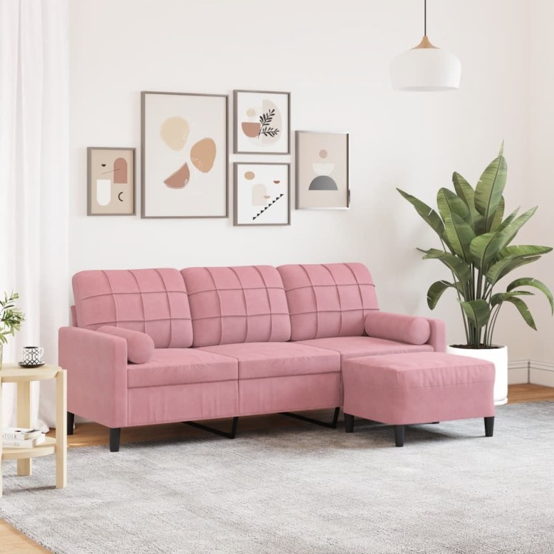 Canapé à 3 places avec repose-pieds Rose 180 cm Velours 629960629960