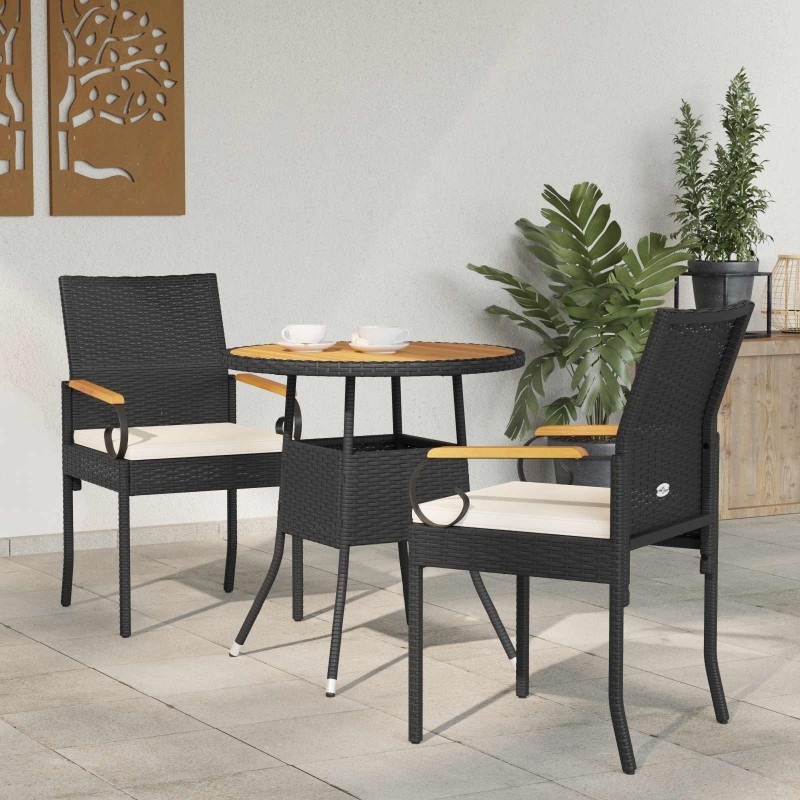 Chaises de jardin avec coussin 2 pcs Noir et blanc crème 629985629985