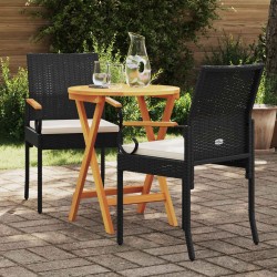 Chaises de jardin avec coussin 2 pcs Noir et blanc crème 629985629985