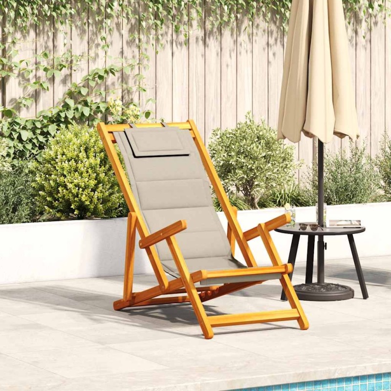 Chaise pliante avec accoudoirs bois d'acacia taupe et textilène 629986629986