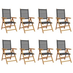 Chaises inclinables de jardin lot de 8 noir rotin bois massif 629989629989