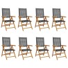 Chaises inclinables de jardin lot de 8 noir rotin bois massif 629989629989