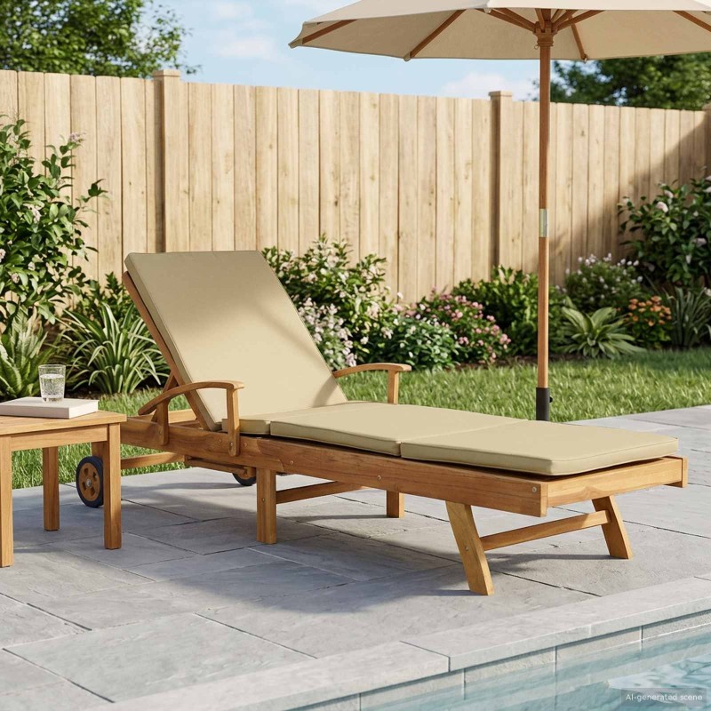 Chaise longue avec coussin 100% Polyester Teck Solide 630002630002