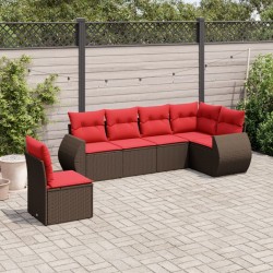 Ensemble de canapé de jardin 6 pcs avec coussins marron résine tressée 630019630019