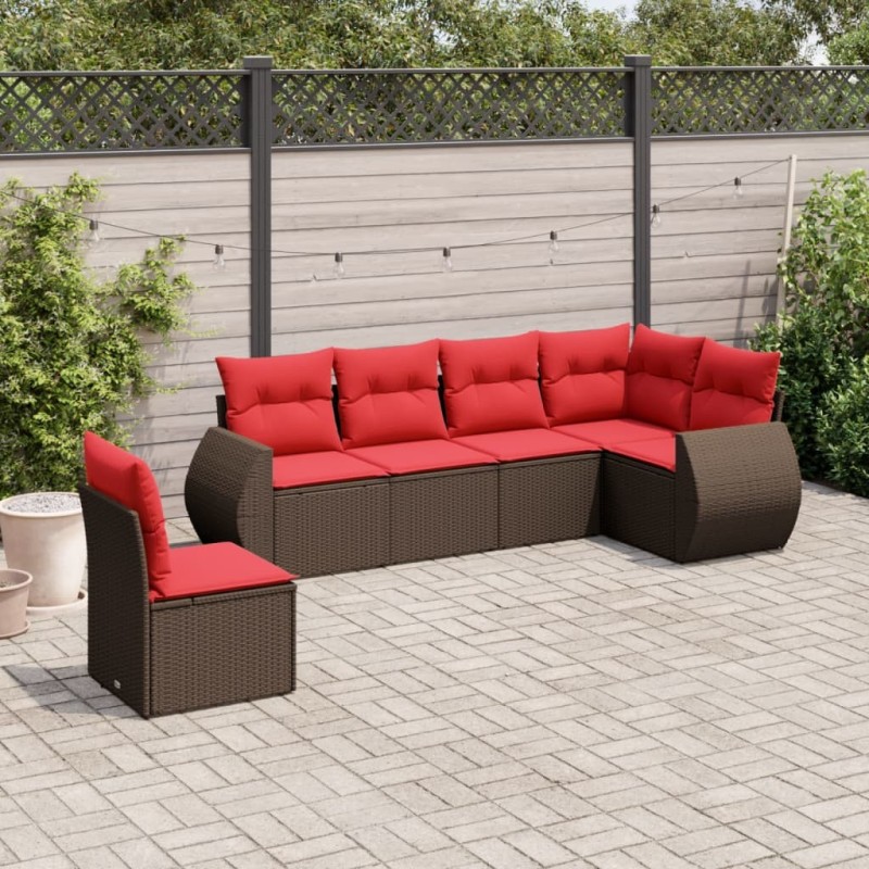 Ensemble de canapé de jardin 6 pcs avec coussins marron résine tressée 630019630019