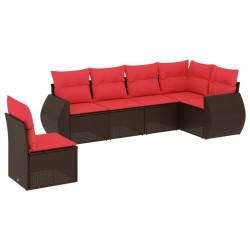 Ensemble de canapé de jardin 6 pcs avec coussins marron résine tressée 630019630019