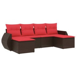 Ensemble de canapé de jardin 6 pcs avec coussins marron résine tressée 630029630029