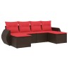 Ensemble de canapé de jardin 6 pcs avec coussins marron résine tressée 630029630029