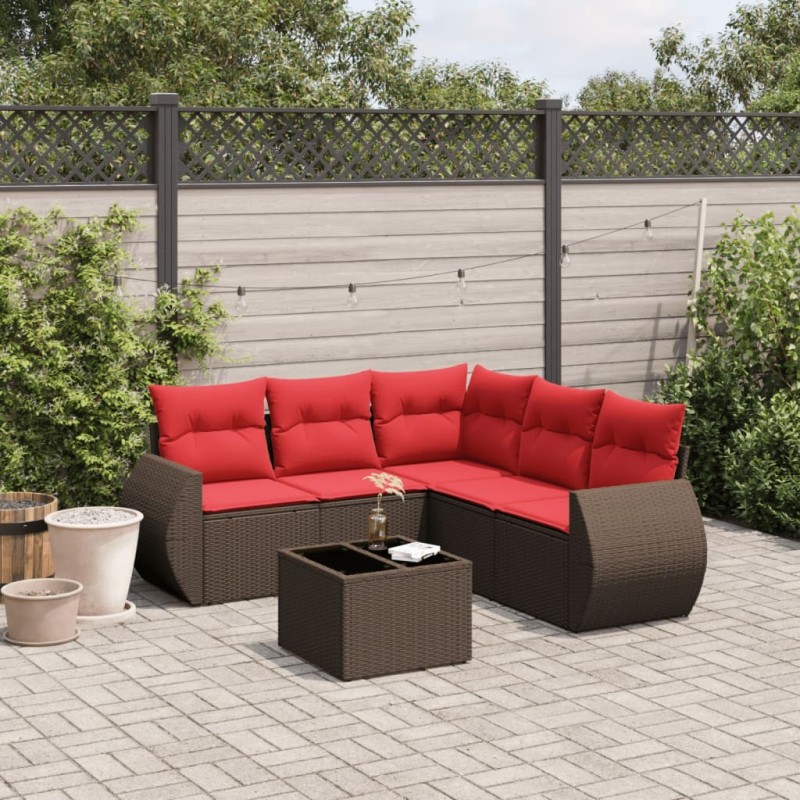 Ensemble de canapé de jardin 6 pcs avec coussins marron résine tressée 630030630030