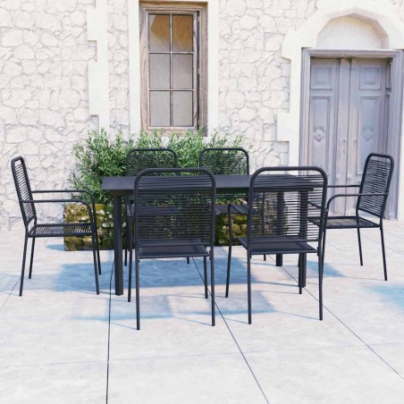 Ensemble à manger de jardin 7 pcs noir verre et acier 630031630031