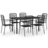 Ensemble à manger de jardin 7 pcs noir verre et acier 630031630031