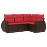 Ensemble de canapé de jardin 4 pcs avec coussins marron résine tressée 630034630034