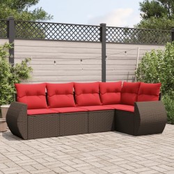 Ensemble de canapé de jardin 5 pcs avec coussins marron résine tressée 630038630038