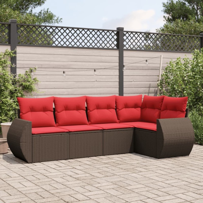 Ensemble de canapé de jardin 5 pcs avec coussins marron résine tressée 630038630038