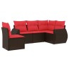 Ensemble de canapé de jardin 5 pcs avec coussins marron résine tressée 630040630040
