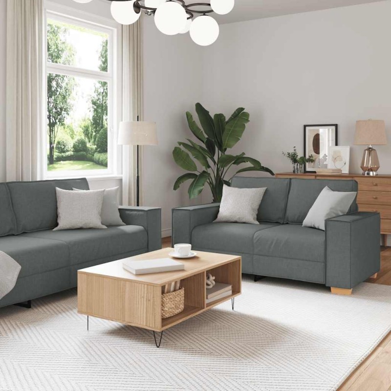 Ensemble de canapé 2 pcs avec coussins en tissu gris foncé 630042630042
