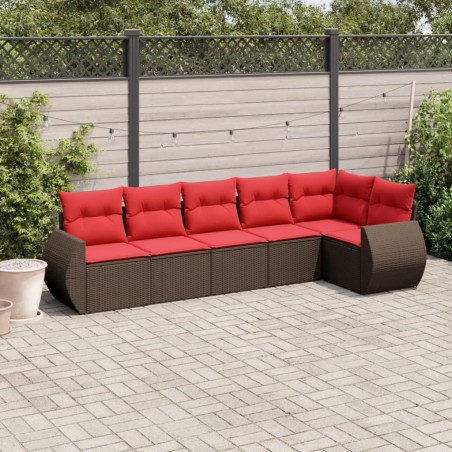 Ensemble de canapé de jardin 6 pcs avec coussins marron résine tressée 630044630044