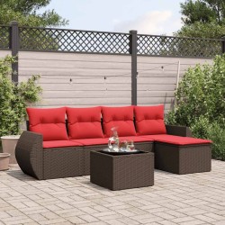 Ensemble de canapé de jardin 6 pcs avec coussins marron résine tressée 630045630045