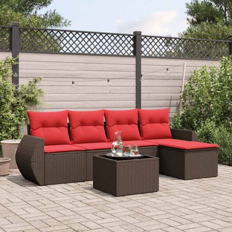 Ensemble de canapé de jardin 6 pcs avec coussins marron résine tressée 630045630045
