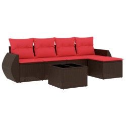 Ensemble de canapé de jardin 6 pcs avec coussins marron résine tressée 630045630045