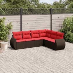 Ensemble de canapé de jardin 6 pcs avec coussins marron résine tressée 630047630047