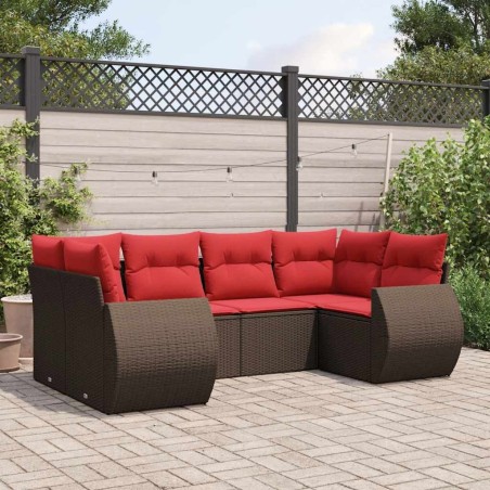 Ensemble de canapé de jardin 6 pcs avec coussins marron résine tressée 630049630049